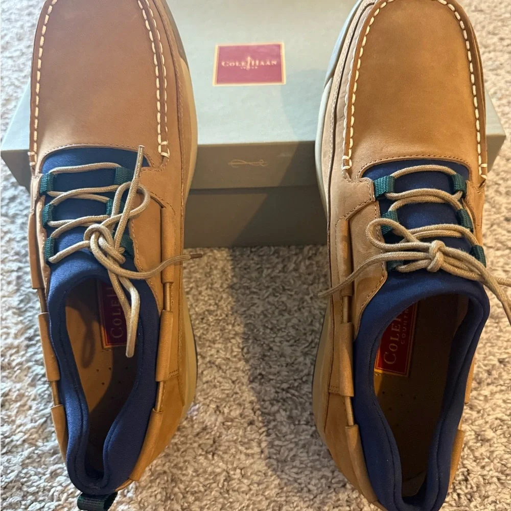 Cole Haan Brown and Blue Boat Shoes - Picture 1 of 5